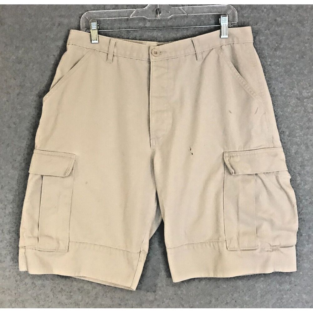 Polo Jeans Co Ralph Lauren Cargo Shorts Mens 33 Khaki Y2K Baggy Button Fly‎ READ